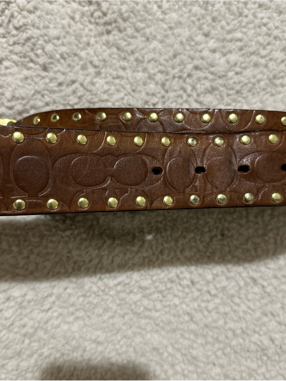 Vintage Signature Coach Wide Leather Brown Belt With Gold Studs,M - Picture 3 of 6